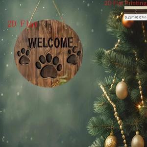 2D 평면 농가 스타일 원형 나무 환영 표지판 강아지 발자국 포함 집 정원 카페용 호환  인조 벽 장식