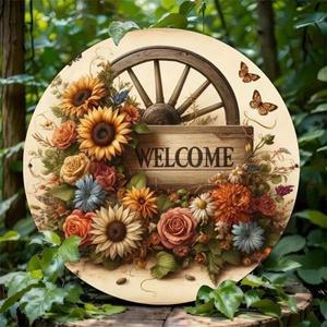 진나오다 팜하우스 웰컴 사인 빈티지 금속 틴 벽 장식 꽃무늬  야외 현관문 내후성