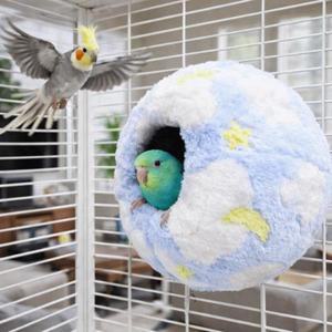 플리스 모조 직조 새 은신처 원형  번식 매트 포함  앵무새 수면 집 새장용