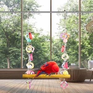 앵무새 카카테일 파라케트 2개들이 새 그네 장대 케이지용 호환 버클이  씹을 수 천연 나무 걸이형