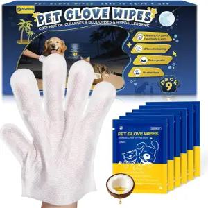 개와 고양이를 위한 펫 글러브 물티슈 탈취 및 청소 장갑 저자극성 코코넛 오일 그루밍 개별 포장 개 목욕
