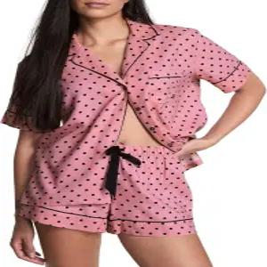 빅토리아 시크릿 플란넬 파자마 세트 반팔 셔츠와 쇼트 여성용 슬립웨어 XSXXL