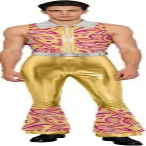 젤로리 남성 빈티지 70년대 디스코 댄스 의상 점프수트 시퀀싱 벨 바텀 롬퍼 히피