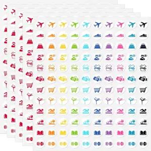 600PCS 미니 컬러풀 캘린더 스티커 비행기 피트니스 수영 집안일 청구서 쇼핑 생일 독서 여행 계획 약속