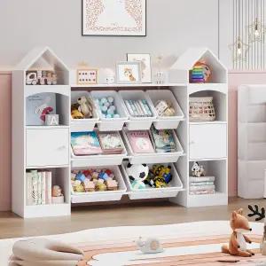 55인치 성 모양의 장난감 보관 정리함 8개의 플라스틱 통이 있는 다기능 책장 6개의 선반이 놀이방 방