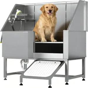 대형 중형 소형견을 위한 JFHID 전문 스테인리스강 개 세척 스테이션 경사로가 있는 높이 조절 가능한 욕조