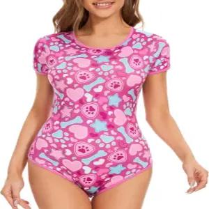 여성용 솜니엄나이트 원피스 바디수트 귀여운 신축성 롬퍼 스냅 크로치 카와이 파자마 소프트 핏 슬립웨어