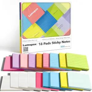 Lumspax 3x3 인치 스티커 메모지 패드 18 셀프 스틱 50매/패드 빈 컬러 8매 규칙적인 6매 투명 4매 총