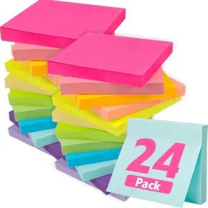 24 패드 스티커 메모 3x3 셀프 스틱 벌크 밝은 색상 학용품 사무용품 50장 /패드
