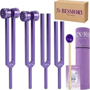 힐링 세트용 튜닝 포크 4개의 주파수 포크128Hz 136.1Hz 256Hz 384Hz와 리플렉스 해머 차크라 사운드