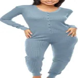 알렉산더 델 로사 여성 버튼업 소프트 리브 와플 니트 파자마 원시 점프수트 롬퍼