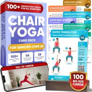 100개 이상의 빅 카드 60세 이상 노인을 위한 의자 요가 단계별 가이드가 포함된 풀 HD 비디오 3단계 28일