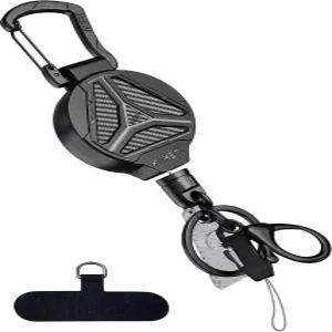 KAHETA 리트랙터블 키체인 헤비 듀티 카라비너 배지 홀더 클립 32인치 스틸 코드 키 링 로브스터 클로 걸쇠