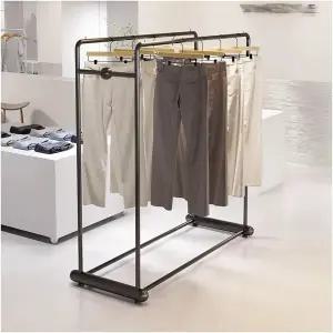 LXHELIVERY 헤비 듀티 의류 선반 이중 막대 바닥 남녀 부티크 팬츠 중간 섬 선반용 소매점 진열대블랙