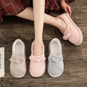 리본 거실화 데일리 층간소음 덧신 여성 실내화 사계절 편안한 사무실 고무창 니트