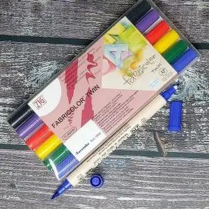 [셀러에이드]트윈팁 형광 원단용 마커 6컬러 세트 부드러운 발색 패브릭 펜