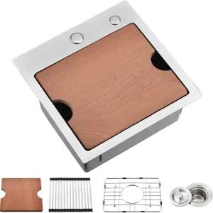 워크스테이션의 15인치 바 싱크대 드롭 VASOYO 15x15 탑마운트의 16게이지 스테인리스 스틸 준비 야외 RV