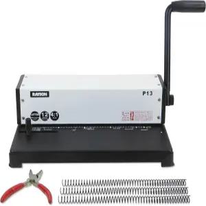 RAYSON P13 수동 코일 바인딩 기계 조절 가능한 측면 마진 12 시트 펀치 용량 최대 440 헤비 듀티 크림핑