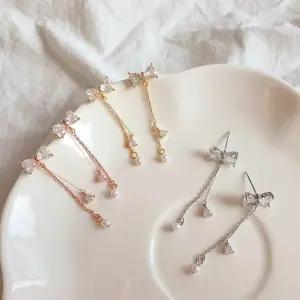 여자 데일리 데이트룩 우아한 리본 드롭 귀걸이