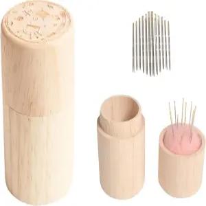 SURVART 나무 바느질 케이스 휴대용 바늘 보관 홀더 필수품 여행 친화적인 정리함 공예 용품에 이상적인