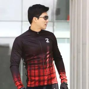 자전거 져지 상의 라이딩의류 G체크레드 긴팔저지