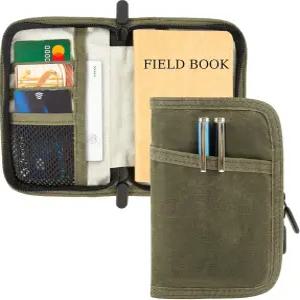 3.5 x 5.5 인치 포켓 노트북 커버 지퍼 펜 홀더 포함 방수 저널 플래너 고급스러운 왁스 캔버스 EDC 지갑