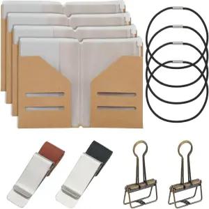 OLYCRAFT 4팩 여행용 노트북 액세서리 키트 다이어리 세트 포함 크래프트 파일 폴더 투명 가방 고무 밴드