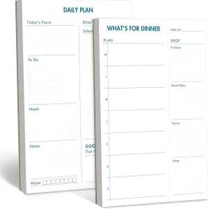 2팩 마그네틱 플래너 패드 저녁 식사 및 일일 계획 찢어진 주간 식료품 목록 메모장 냉장고용 가족 메뉴