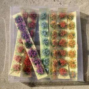 49개/박스 모델 꽃 클러스터 풍경 정원 장식 접착식 잔디 터프트 기차 레이아웃