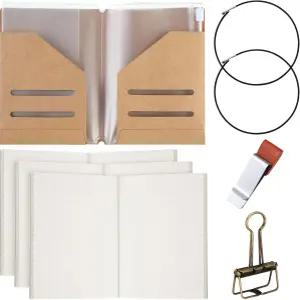 엔샵 트래블러스 노트북 액세서리 키트에는 점선 여권 사이즈 삽입물 크래프트 파일 폴더 지퍼 케이스 펜