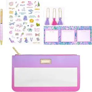 플래너 액세서리가 포함된 릴리 퓰리처 필통 의제 보너스 팩에는 스티커 클릭 펜 미니 메모장 북마크 및