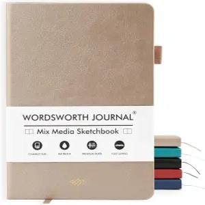 워즈워스 블랙 A5 혼합 미디어 저널 96 믹스 페이지 하드커버 가죽 190 GSM 페이퍼 업무 및 스케치용 노트