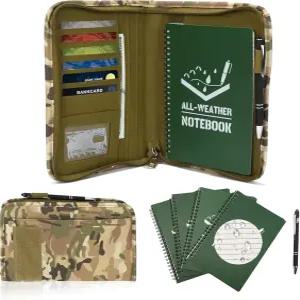 Zipper 노트북 커버가 있는 SHAIDOJIO 7Pcs 방수 전술 세트 비 오는 A5 쓰기 펜과 군용 야외용 포트폴리오