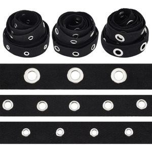 6야드 블랙 코튼 그로멧 아일렛 능직 테이프 트림 3 사이즈 스냅 버튼 실버 메탈 링 리본 스트립