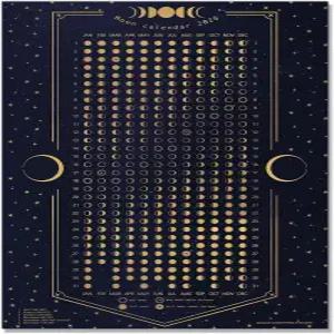 달 달력 2026 - 다크 블루 12x18인치 세로 월상 및 일식 천체 벽 포스터 차트 천문학 미니멀리스트 장식