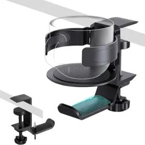 헤드폰 후크가 있는 헤비레인 3-in-1 책상 컵 홀더 오버플로우 방지 커피 머그 휠체어 소파 사무실 게이밍