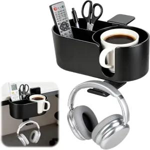 책상 밑에 있는 4 in 1 컵 홀더 클램프 헤드폰 탈착식 펜 걸이 캐디 정리함 사무실 테이블 잔디 의자 폰툰