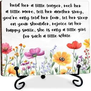 5 금속 스탠드가 있는 화려한 꽃 나무 간판 - 조금 더 긴 소박한 농가 데스크톱 장식으로 여아 방 책상