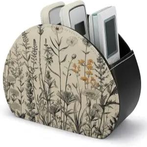 LZQPOEAS 꽃 허브 식물 각인 리모컨 홀더 5칸 가죽 원격 캐디 보관함 스타일리시한 데스크톱 정리함 스토어