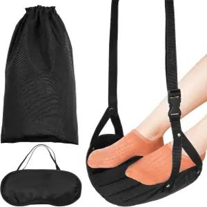 수면 안대 및 보관 파우치와 함께 비행기 여행 사무실에서 사용할 수 있는 토피쿠 조절식 휴대용 발 해먹