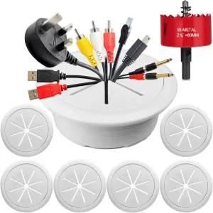 RONGWI 6PCS 책상 그로밋 2-3/8인치 60mm 케이블용 구멍 커버 톱이 있는 와이어 사무실 및 가정용 테이블