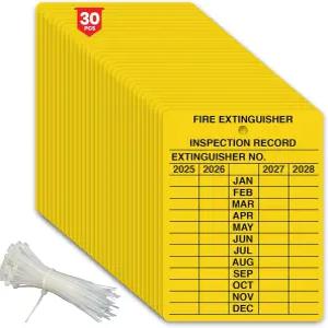 케이블 타이가 있는 소화기 태그 30개 실내 실외 충전 및 점검 기록 2025-2028 월간 2.25 x 3 인치 찢어짐