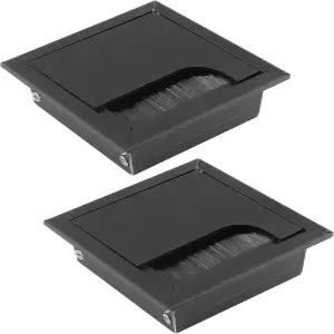 컴퓨터 책상 사무실 검은색을 위한 2Pc 사각 브러시 코드 그로밋 3인치 80mm x 방진 금속 케이블 홀 커버