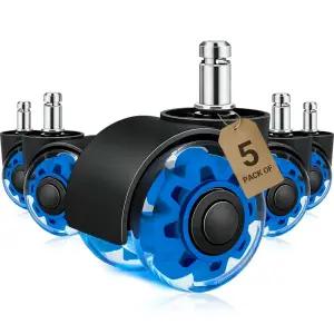 블루 오피스 의자 캐스터 2인치 헤비 듀티 고무 교체 컴퓨터 게이밍 책상 휠 세트 5개 원목 카펫 타일