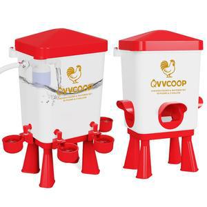 QVVCOOP 자동 닭고기 공급 및 급수기 세트, 플로트 밸브가 있는 급수기, 가금류 급수 공급, 고가 정수기, 3갤런, 빨간색, 제어