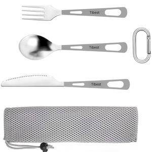 티베스트 티타늄 식기 스푼 포크 나이프 세트 경량 티 캠핑 커틀러 여행용 백팩 포함 등산용 가방 연마 완료