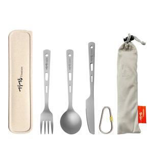 TiTo 티타늄 식기 세트 야외 캠핑 초경량 스푼 나이프 포크 백팩, 하이킹, 여행, 상자 및 천 가방이 있는 집 (3개 세트)