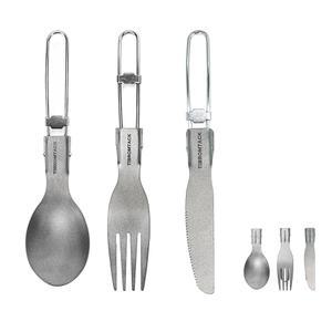 티브롬택 티타늄 캠핑 도구 세트, 접이식 포크 스푼 나이프 야외 식기 세트 초경량(Ti), 건강하고 친환경적인 플랫웨어