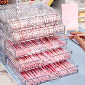 5단 서랍 투명 사무용 책상용품 책상용 대형 진열함 연필꽂이 정리함 가정용