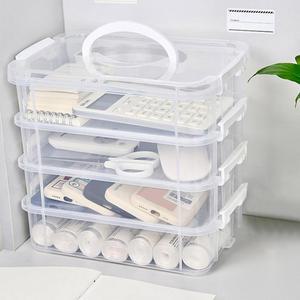 초대형 4단 정리함 뚜껑이 보관함 있는 보관함 서랍 플라스틱 있는 쌓을 정리함 투명